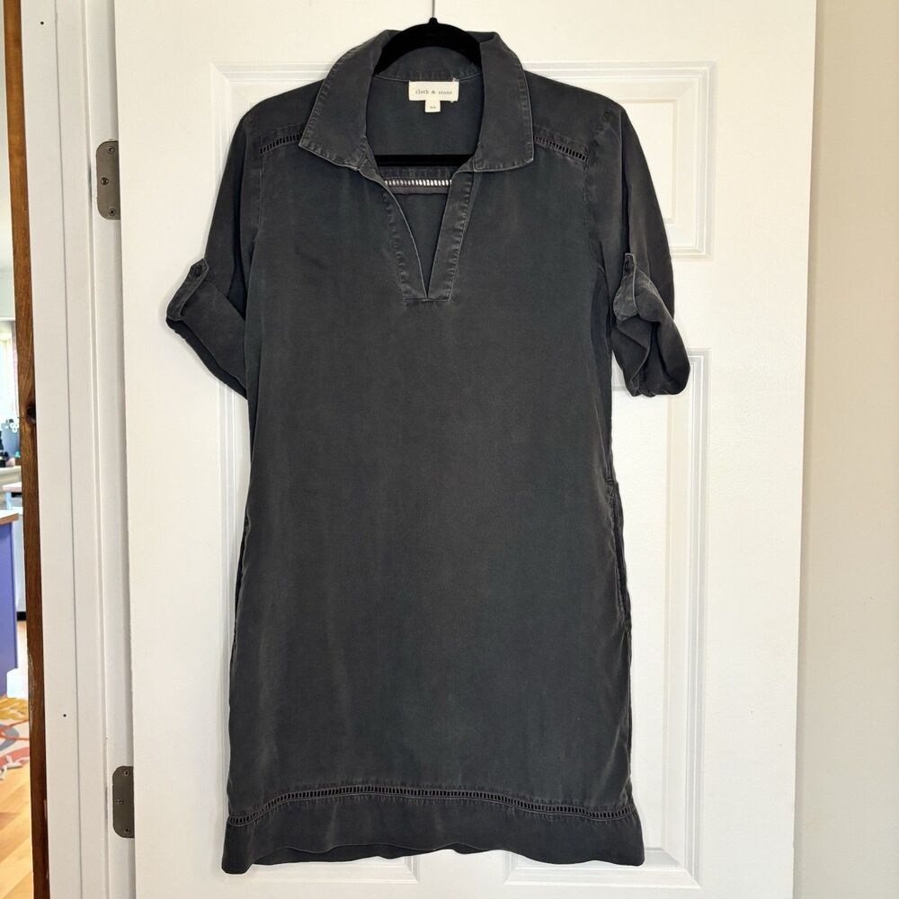CLOTH & STONE Anthropologie V Neck Tunic Dress Lyocell Tencel XS
